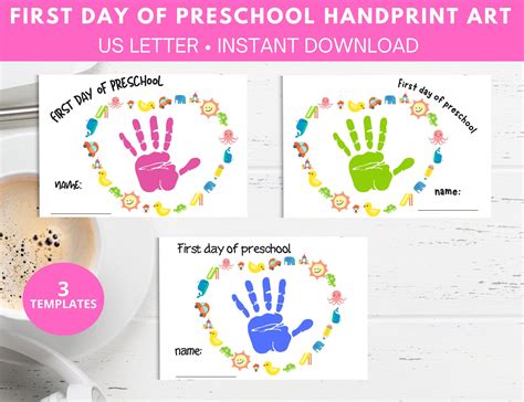 first day of preschool handprint|First Day Of Preschool Handprint Printable Craft (UPDATED FOR .